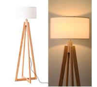 Lampadaire ""YUNA"" en Bois avec Abat-jour Blanc, Style Nordique, Élégant, E27