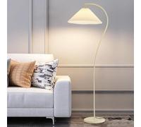 Lampade da terra color crema per interni, attacco E27 da 12 W, luci da terra in ferro con collo d'oca ad arco, paralume plissettato, dimmerabili a 3 colori, stile francese, lampade da comodino per s