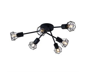 Lámpara de techo 6 llamas jaula de lámpara de techo negra lámpara de salón moderna puntos pantalla de celosía, metal, 6x E14, DxH 63x18 cm