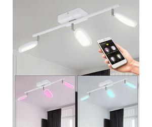 Lámpara de techo, lámpara de salón, lámpara de comedor, dormitorio, 3 bombillas, aplicación y control por voz, regulable, blanco plata, LED RGB 5W 600Lm 2700-6500K, L x An 59x8cm