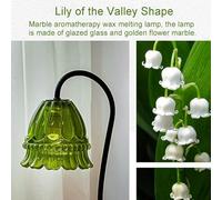 Lámpara Fleur Bougie Chauffe-Lampe W / 2 Ampoules Lampe à Bougie Dimmable avec Abat-Jour en Verre Vert Et Base en Marbre Lampe Chauffante De Bougie Rétro pour La Décorat, Green, OneSize