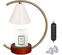 Lámpara Lampe Chauffe-Bougie Parfumée avec Minuterie Et 2 Ampoules Chauffe-Cire électrique avec Base en Bois Rétro Lampe De Table De Chambre à Coucher Dimmable pour Bougies en, White