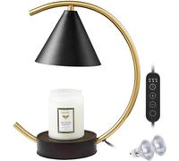 Lámpara Lampe Chauffe-Bougie Parfumée avec Minuterie Et 2 Ampoules Chauffe-Cire électrique avec Base en Bois Rétro Lampe De Table De Chambre à Coucher Dimmable pour Bougies en, Black