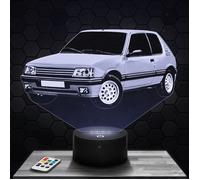 Lampe 3D - 205 Gti - Jouet, Miniature, Cadeau 205 Gti - Veilleuse Led Tactile avec socle au choix et télécommande