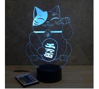 Lampe 3D - Animal Chat Maneki-Neko - Avec Télécommande 16 Couleurs + 4 Modes auto - Fabriqué en France - Lampe à poser - Veilleuse