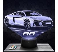 Lampe 3d _ Audi R8 - Jouet Miniature Cadeau Audi R8 - Veilleuse Led Tactile avec socle au choix et télécommande TOP
