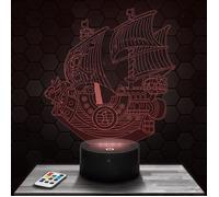Lampe 3D - Bateau Pirate One Piece - Jouet, Figurine, Cadeau One Piece - Veilleuse Led Tactile avec socle au choix et télécommande