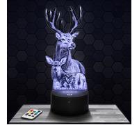 Lampe 3D - Biche & Cerf - Jouet, Figurine, Cadeau Biche & Cerf - Veilleuse Led Tactile avec socle au choix et télécommande