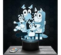 Lampe 3D - Bluey - Jouet, Figurine, Cadeau Bluey - Veilleuse Led Tactile avec socle au choix et télécommande