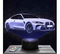 Lampe 3D - Bmw M4 Competition - Jouet, Miniature, Cadeau Bmw M4 Competition - Veilleuse Led Tactile avec socle au choix