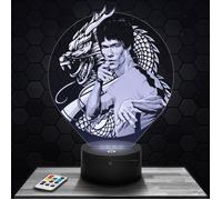 Lampe 3D - Bruce Lee - Accessoire, Merch, Cadeau Bruce Lee - Veilleuse Led Tactile avec socle au choix et télécommande