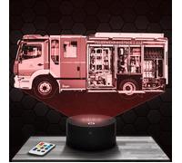 Lampe 3D - Camion de Pompier Allemand - Jouet, Miniature, Cadeau Pompier - Veilleuse Led Tactile avec socle au choix et