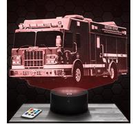 Lampe 3d _ Camion de Pompier Américain - Jouet, Miniature, Cadeau Pompier - Veilleuse Led Tactile avec socle au choix TOP