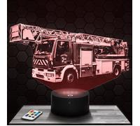 Lampe 3d _ Camion de Pompier Français - Jouet, Miniature, Cadeau Pompier - Veilleuse Led Tactile avec socle au choix TOP