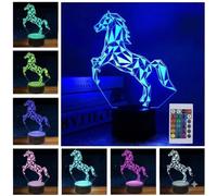 Lampe 3D Cheval Veilleuse Enfant 16 Couleurs Graduables, Commandes Tactiles et Télécommandes, Rechargeable, Déco Chambre Enfant