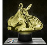 Lampe 3D - Faon - Jouet, Figurine, Cadeau Faon - Veilleuse Led Tactile avec socle au choix et télécommande
