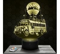 Lampe 3D - Fortnite : Battle Bus - Jouet, Figurine, Cadeau Fortnite - Veilleuse Led Tactile avec socle au choix et télécommande