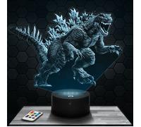 Lampe 3D - Godzilla - Accessoire, Figurine, Cadeau Godzilla - Veilleuse Led Tactile avec socle au choix et télécommande