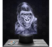 Lampe 3D - Gorille buste - Jouet, Figurine, Cadeau Gorille buste - Veilleuse Led Tactile avec socle au choix et télécommande