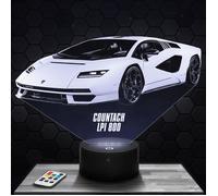 Lampe 3D - Lamborghini Countach LPI 800 - Jouet, Miniature, Cadeau Voiture Lamborghini - Veilleuse Led Tactile avec socle au choix