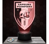 Lampe 3d _ Logo Pompier - Accessoire, Objet, Cadeau Logo Pompier - Veilleuse Led Tactile avec socle au choix et télécommande TOP