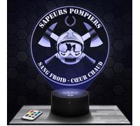 Lampe 3d _ Logo Pompier Sans Froid Coeur Chaud - Accessoire, Objet, Cadeau Pompier - Veilleuse Led Tactile avec socle au choix TOP