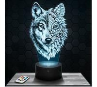 Lampe 3d _ Loup Double Face - Jouet, Figurine, Cadeau Loup Double Face - Veilleuse Led Tactile avec socle au choix TOP