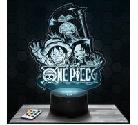 Lampe 3D - Luffy, Ace, Sabo - Jouet, Figurine, Cadeau One Piece - Veilleuse Led Tactile avec socle au choix