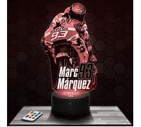 Lampe 3D - Marc Marquez - Accessoire, Figurine, Cadeau Marc Marquez - Veilleuse Led Tactile avec socle au choix et télécommande TOP
