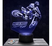 Lampe 3D - Moto cross - Accessoire, Objet, Cadeau Moto cross - Veilleuse Led Tactile avec socle au choix et télécommande