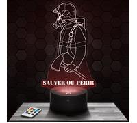 Lampe 3d _ Pompier - Accessoire, Objet, Cadeau Pompier - Veilleuse Led Tactile avec socle au choix et télécommande TOP