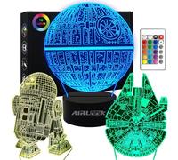 Lampe 3D Star Wars, 3 motifs, 1 socle, 1 télécommande, Motif Star Wars R2-D2, Étoile de la mort, Faucon Millenium, Avec télécommande