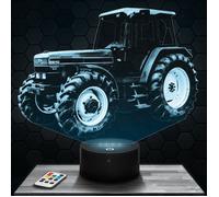 Lampe 3D - Tracteur Ford - Jouet, Miniature, Cadeau Tracteur Ford - Veilleuse Led Tactile avec socle au choix et télécommande
