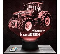 Lampe 3D - Tracteur Massey Ferguson - Jouet, Miniature, Cadeau Tracteur Massey Ferguson - Veilleuse Led Tactile avec socle au choix