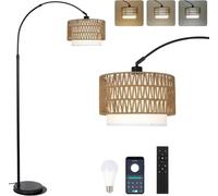 Lampe À Arc Salon Lampadaire, Lampadaire En Rotin Avec Télécommande Et Ampoule Led, Contrôle Par Application, Lampadaire Vintage Av