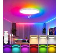 Lampe à batterie avec détecteur de mouvement 10 000 mAh, double source de lumière, 12 RVB arrière et 3 CCT Plafonnier super lumineux avec télécommande, 30 cm, minuterie, plafonnier rechargeable pour