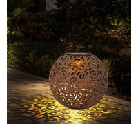 Lampe solaire rouille Lampe solaire pour l'extérieur Boule décoration de jardin solaire Piquet de sol, avec effet de lumière orientale, métal, 1x LED blanc chaud, DxH 18x52,5 cm