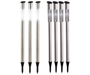 Lampe à brancher en acier inoxydable, lampe d'extérieur, lampadaire, lampe solaire, éclairage de chemin, plastique argenté blanc, ampoule LED, DxH 5x70 cm, lot de 7