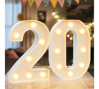 Lampe à chiffres LED Numéro Chiffres éclairés 20, Blanc chaud et froid LED Chiffres lumineux pour décoration Happy Birthday, décoration de fête, décoration de mariage, fonctionnant sur piles
