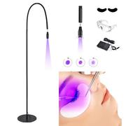 Lampe à Cils Uv + Cache-œIl + Lunettes + Interrupteur Au Pied, Taille De Spot RéGlable,Col De Cygne Flexible 5 W, Longueur 70 Cm,Colle Durcie En 1-3 S, Lampe De PolyméRisation De Colle Uv,Black
