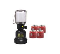 Lampe à gaz 1100W + 4 Cartouches gaz Butane 190g - Allumage Piezo Coque Métal - Lampe de Camping Extérieure