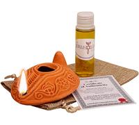Lampe à huile d'argile hérodienne biblique et huile d'olive de Bethléem - Réplique authentique avec sac cadeau et certificat - Cadeau parfait pour chrétien, judaïque ou Hanoukka