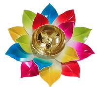 Lampe à huile en laiton Akhand Diya Indien Lampe à huile Diwali Décoration Puja Lampe Akhand Lotus Diya Multicolore (1)