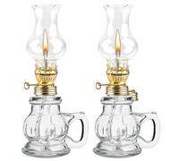Lampe à Huile Interieur 2 Pièces, Lampe à Pétrole Vintage en Verre Transparent Luminosité Réglable, Lampe a Huile Décorative Coupe-Vent pour Salon, Salle à Manger, Utilisation d'Urgence