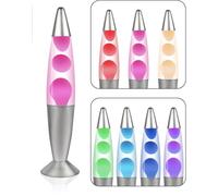 Lampe à Lave en Forme de Fusée Magma - Lampe avec de la Cire Décorative à Poser - 2 Ampoules R39 incluses - Verre Robuste et Aluminium- Interrupteur - 20 Watts - 34 cm - Bleu