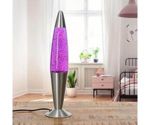 Lampe à lave Lila avec paillettes, argent Lampe à paillettes, rétro, salon, décoratif, H:42 cm, G9, ampoules incluses, excitant, paillettes, lampe de table JENNY