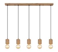 Lampe à LED suspendue 5 flammes Lampe de salle à manger aspect bois Suspension réglable en hauteur Bois, MDF Métal, 5x 7W 630Lm blanc chaud, LxlxH 115x6x120 cm