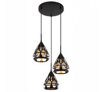 Lampe à LED suspendue Lampe à 3 flammes de table à manger Rétro Lampe de salle à manger noire réglable, métal, 3x 7W 806lm blanc chaud, DxH 41x120 cm