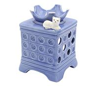 Lampe à Parfum en faïence en Bleu avec Chat, Lampe aromatique, Lampe parfumée, L x l x H : Environ 10 x 10 x 15 cm