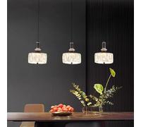 Lampe à pendentif moderne K9 lustre en cristal LED Table à manger Lampe à pendentif Éclairage de cuisine Lumière de plafond dimmable Lustre réglable en hauteur pour salle à manger Salon (A 3Tête)